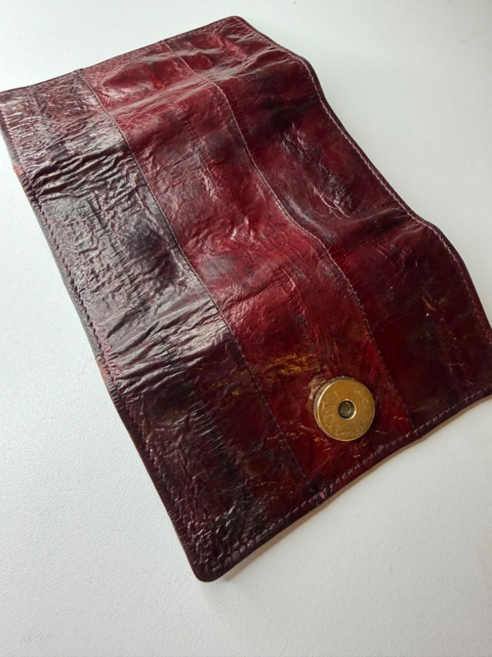 Vintage Burgundy Red Genuine Eel Skin Leather Key Wallet w/ Zip Pouch - Picture 9 of 14
